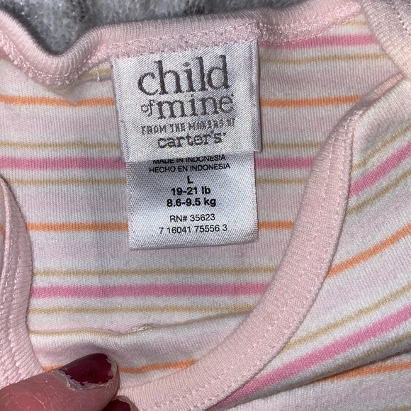Carters “Child of Mine” long sleeve striped bunny onesie - size L (19-21 lbs) - Picture 4 of 4